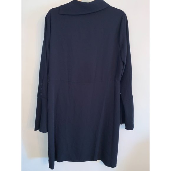 New Vince Camuto Dress Womens 12 Navy Buttoned Cowl Neck Flare Cuff Long Sleeve - Picture 6 of 11